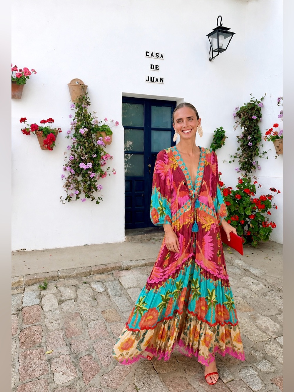 FARM RIO Anthropologie Colorful Tropical Long Sleeve Maxi Dress - Picture 4 of 7